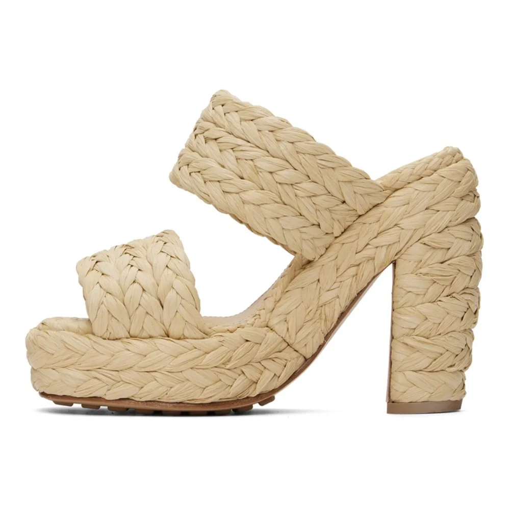BOTTEGA VENETA Canalazzo Raffia Heeled Sandals Size 42(12) MSRP: $1,550